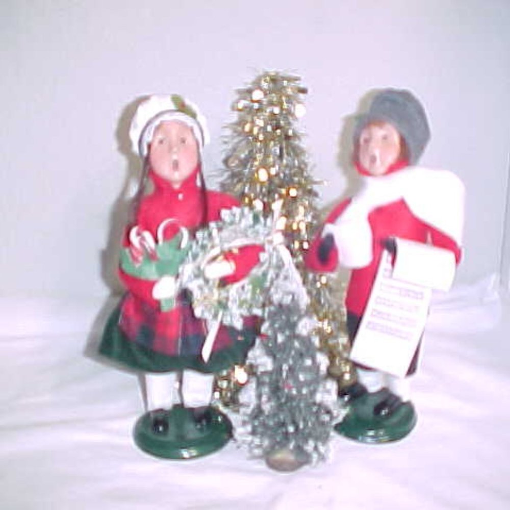 Signed BYERS CHOICE Carolers PAIR Gingerbread Girl & Boy with Music